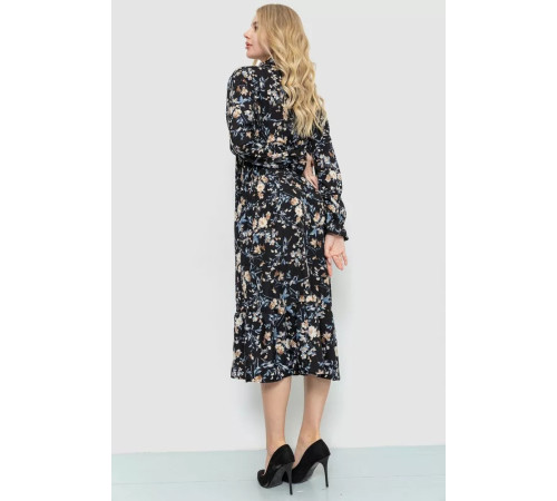 Платье свободного кроя с цветочным принтом, цвет черно-бежевый, 204R201.