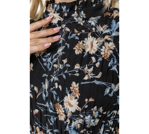 Платье свободного кроя с цветочным принтом, цвет черно-бежевый, 204R201.