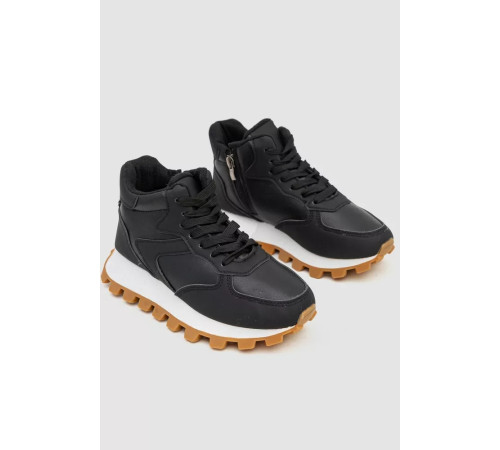 Кросівки жіночі на хутрі, колір чорний, 243RGM92