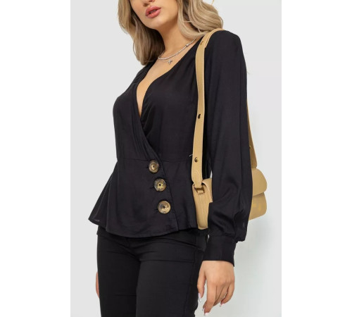 Блуза на запах, колір чорний, 244R063