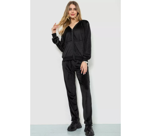 Спорт костюм женский велюровый, цвет черный, 244R9110