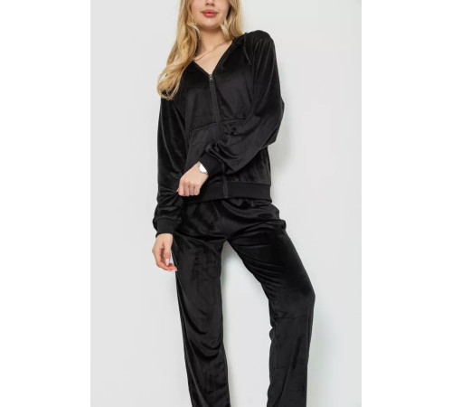 Спорт костюм женский велюровый, цвет черный, 244R9110
