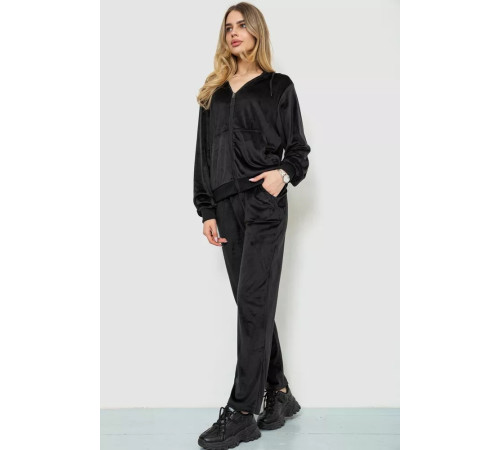Спорт костюм женский велюровый, цвет черный, 244R9110