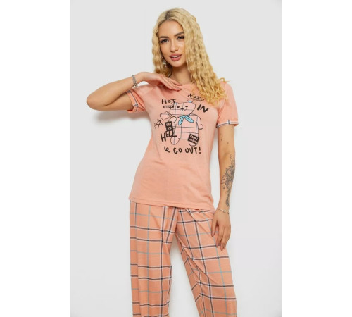Піжама жіноча з принтом, колір персиковий, 243R2032-D