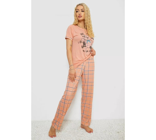 Піжама жіноча з принтом, колір персиковий, 243R2032-D