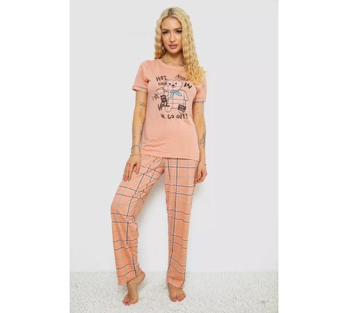 Піжама жіноча з принтом, колір персиковий, 243R2032-D