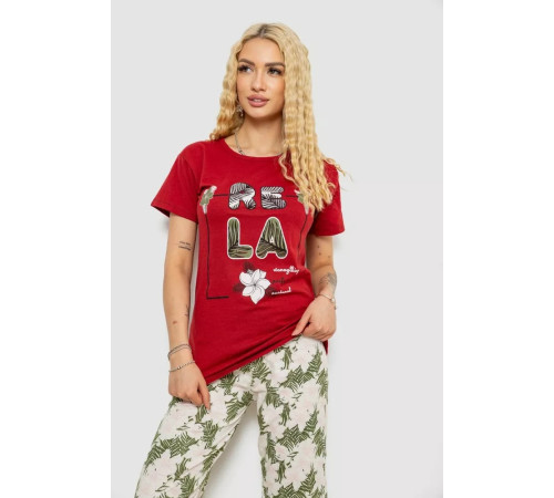 Піжама жіноча з принтом, колір бордовий, 243R3755