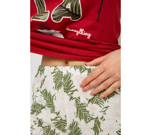 Піжама жіноча з принтом, колір бордовий, 243R3755