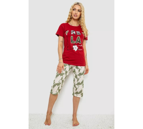 Піжама жіноча з принтом, колір бордовий, 243R3755