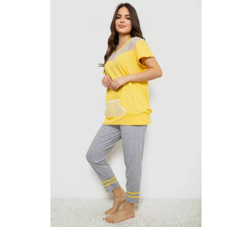 Піжама жіноча з принтом, колір жовтий, 243R1600-032