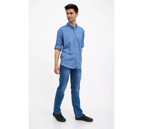 Стильна чоловіча сорочка, блакитна з принтом, 511F016