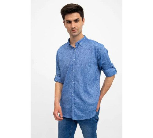 Стильна чоловіча сорочка, блакитна з принтом, 511F016