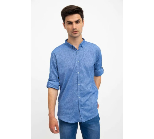 Стильна чоловіча сорочка, блакитна з принтом, 511F016