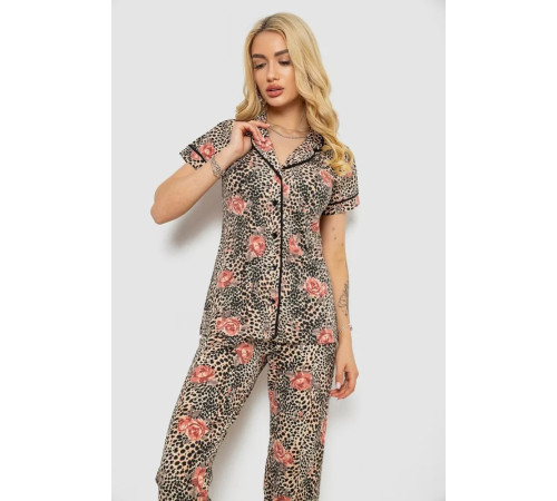 Піжама жіноча з принтом, колір бежевий, 243R19012