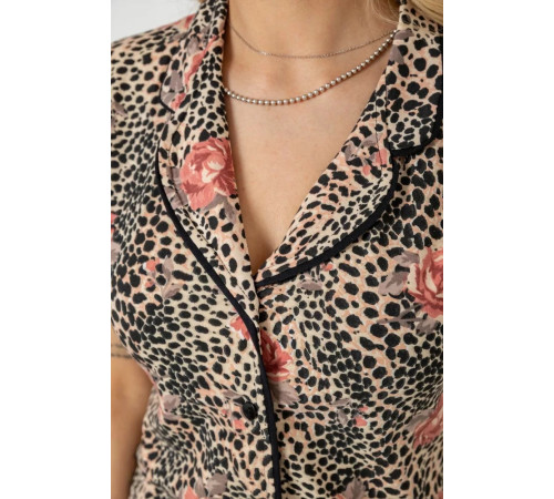 Піжама жіноча з принтом, колір бежевий, 243R19012