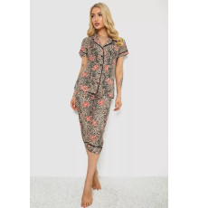 Піжама жіноча з принтом, колір бежевий, 243R19012