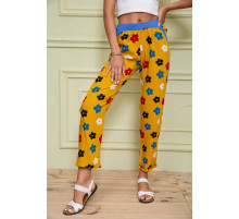 Летние женские брюки, горчичного цвета в принт, 172R064