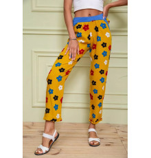 Літні жіночі штани, гірчичного кольору в принт, 172R064