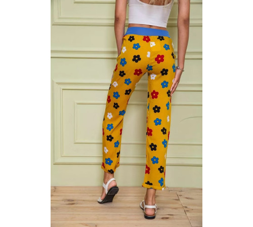 Літні жіночі штани, гірчичного кольору в принт, 172R064