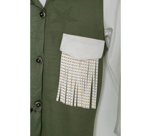 Кардиган в комплекті з лонгслів для дівчаток, колір хакі, 247R0565