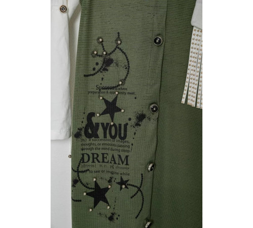 Кардиган в комплекті з лонгслів для дівчаток, колір хакі, 247R0565