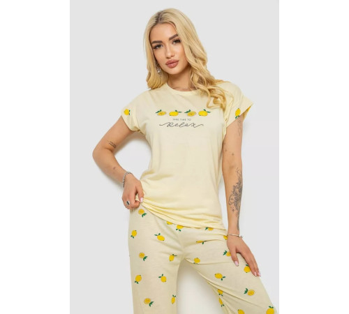 Піжама жіноча з принтом, колір жовтий, 243R2076