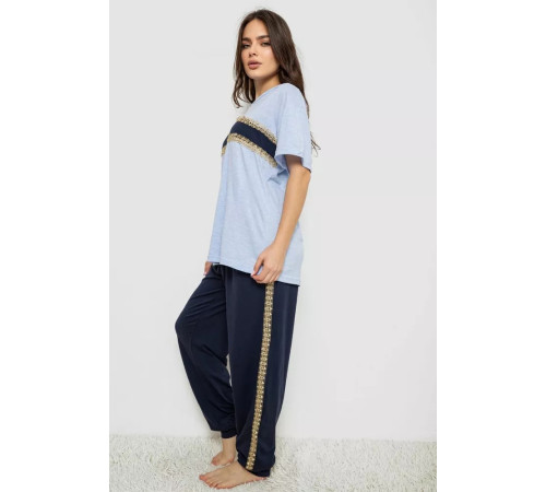 Піжама жіноча з принтом, колір блакитний, 243R1600-028