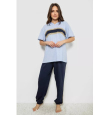 Піжама жіноча з принтом, колір блакитний, 243R1600-028