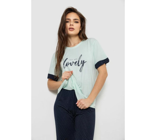 Женская пижама с принтом, цвет мятный, 243R2113