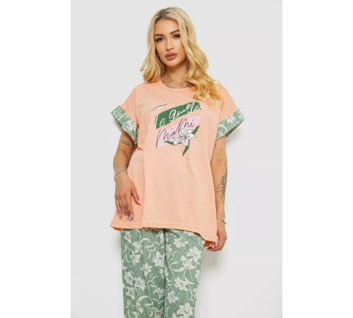 Піжама жіноча з принтом, колір персиковий, 243R8485-1
