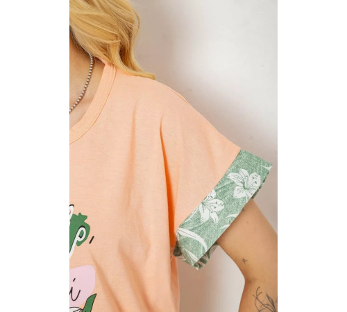 Піжама жіноча з принтом, колір персиковий, 243R8485-1