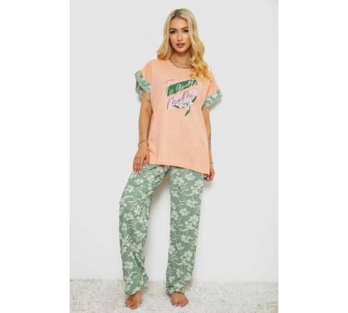 Піжама жіноча з принтом, колір персиковий, 243R8485-1