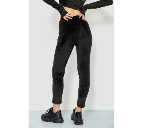 Спорт брюки женские велюровые, цвет черный, 244R5569