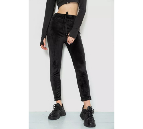 Спорт брюки женские велюровые, цвет черный, 244R5569
