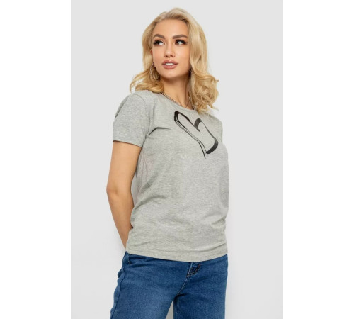 Женская футболка с принтом 238R01623, цвет серый, 238R01623-1