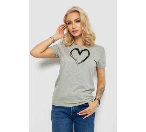 Женская футболка с принтом 238R01623, цвет серый, 238R01623-1