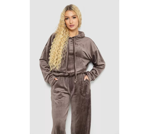 Спорт костюм жіночий велюровий вільного крою, колір мокко, 241R2001-20