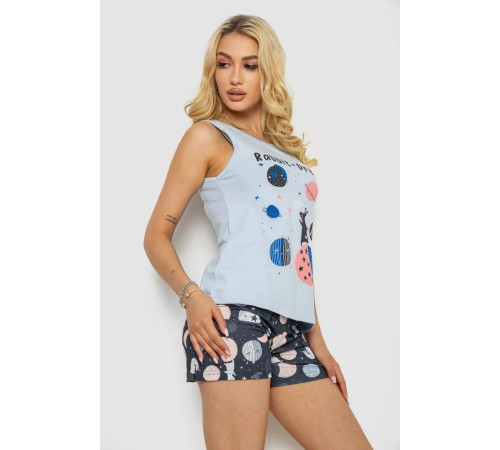 Піжама жіноча з принтом, колір блакитний, 243R24492