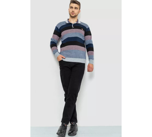 Светр-обманка чоловічий в смужку, колір синьо-чорний, 161R901-1