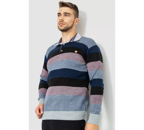 Светр-обманка чоловічий в смужку, колір синьо-чорний, 161R901-1