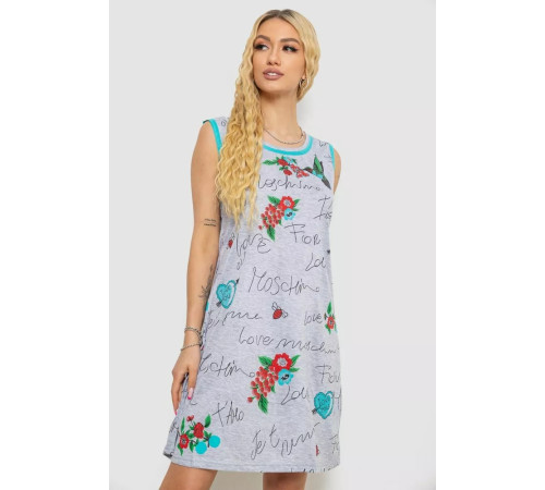 Сукня з принтом домашня, колір сіро-м'ятний, 238RV145