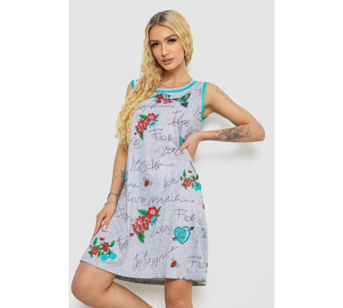 Сукня з принтом домашня, колір сіро-м'ятний, 238RV145