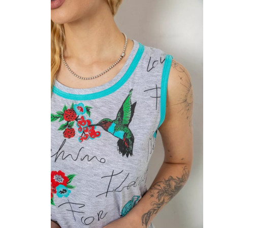 Сукня з принтом домашня, колір сіро-м'ятний, 238RV145