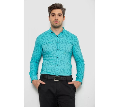 Сорочка чоловіча з принтом, колір бірюзовий, 214R1029