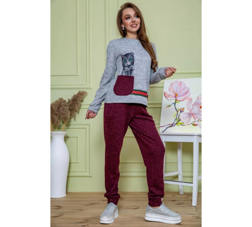 Ангоровый женский костюм, серо-бордового цвета, 172R1228.