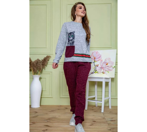 Ангоровый женский костюм, серо-бордового цвета, 172R1228.