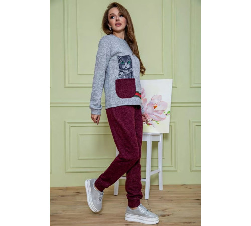 Ангоровый женский костюм, серо-бордового цвета, 172R1228.