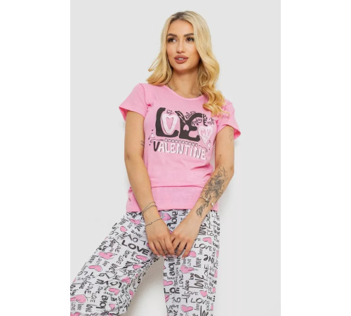 Піжама жіноча з принтом, колір рожевий, 243R2490