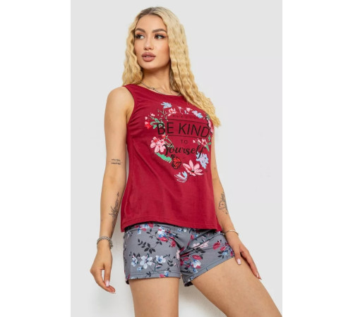 Пижама женская с принтом, цвет бордовый, 243R24499.