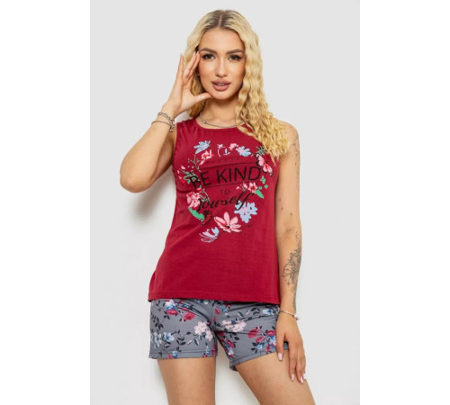 Пижама женская с принтом, цвет бордовый, 243R24499.